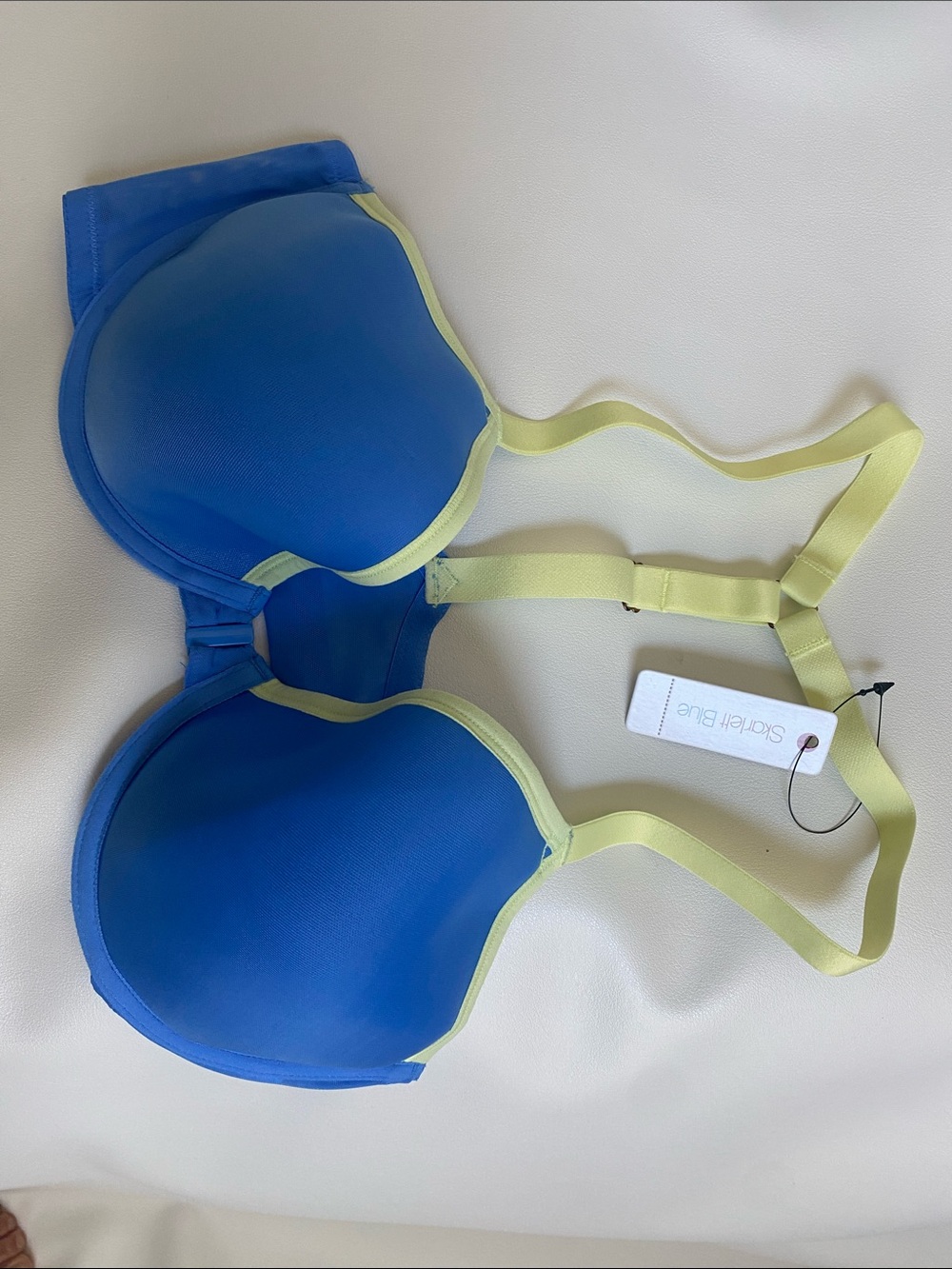 Starlet Blue Blue and Lime light Padded Bra sexy racer back NWT